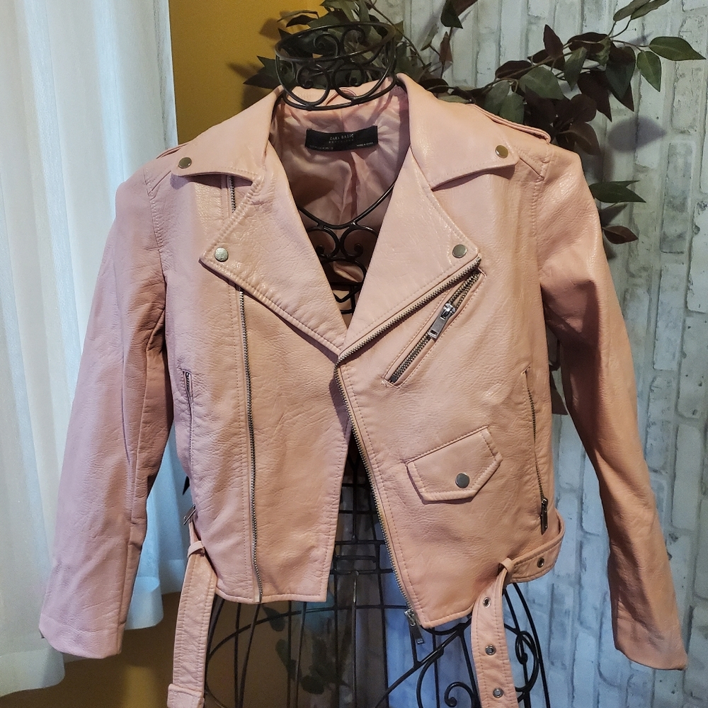 Zara Faux Leather Pink Moto Jacket